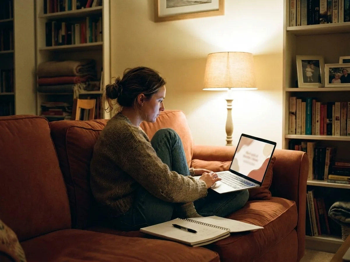 A mom watching the Spicy Masterclass at home in the evening